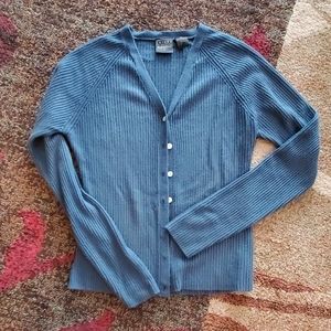 B. Moss super soft, blue cardigan, size medium